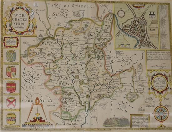 John Speede Map of Worcestershire described overall 40 x 53cm